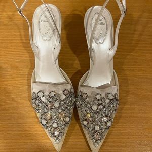 Rene Caovilla Veneziana embellished slingback pumps with lace